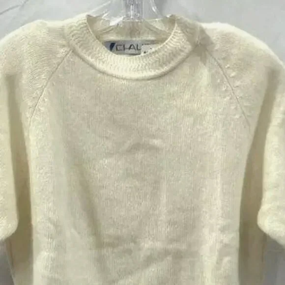 NEW VTG 80s 90s Lambswool Angora Short Sleeve Sweater Pullover Ivory Women's L - Picture 3 of 10